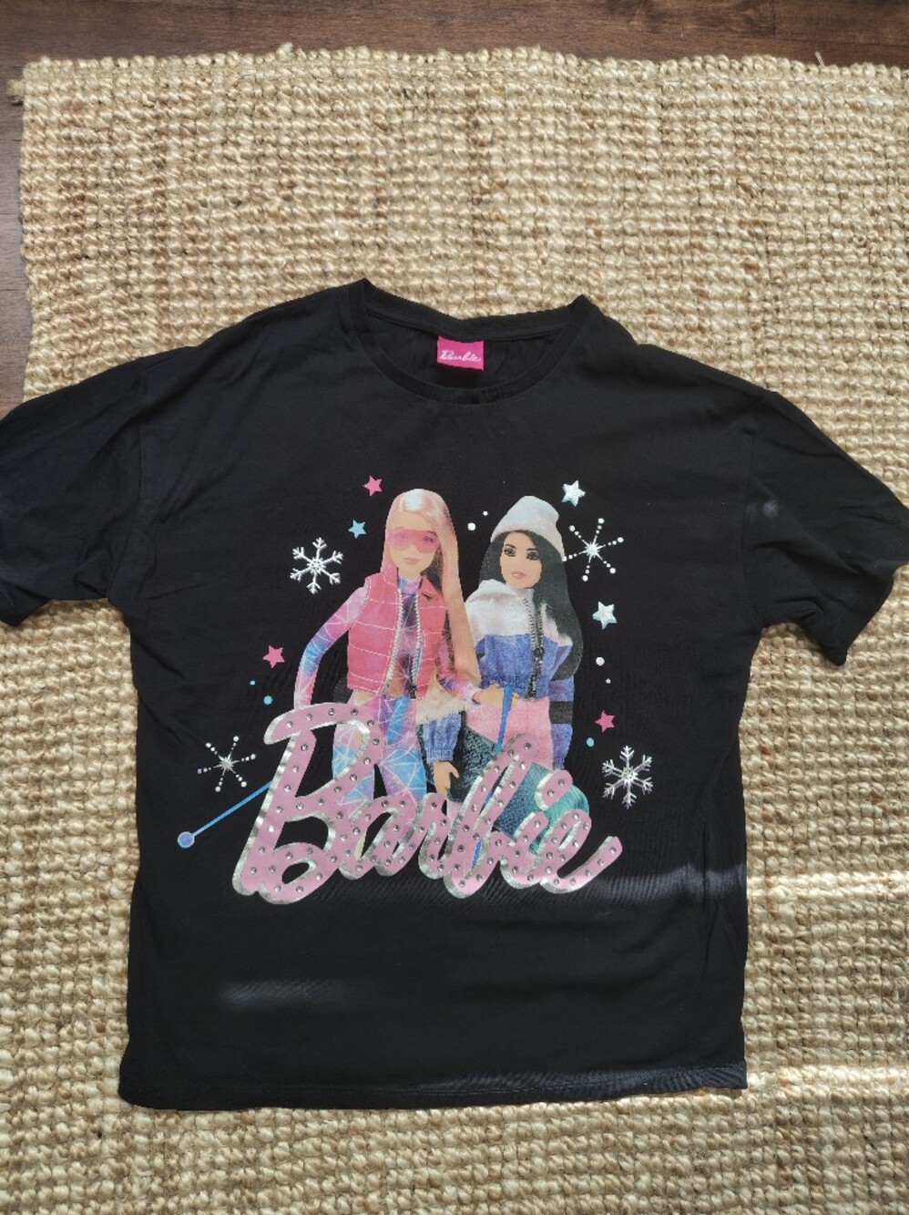Barbie Black Tee with Pink & Light Blue Graphic